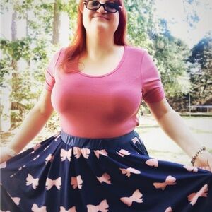 LuLaRoe Blue and Pink Midi A-Line Madison Skirt S